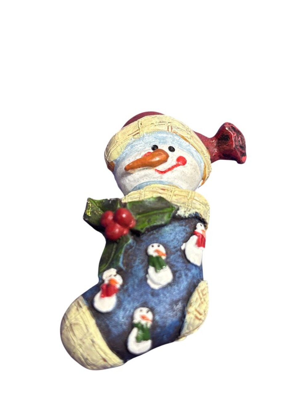 Vintage Snowman Stocking Brooch Pin Christmas Holiday C Clasp 2.25 inches